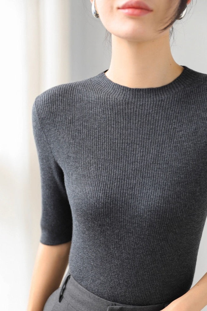 Ribbed Merino Cap Sleeve Knit Top