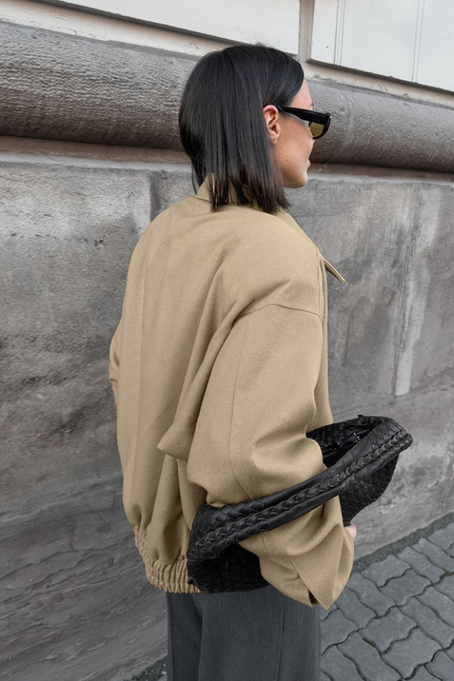 Thick Wool Blend Collared Loose Commuter Jacket